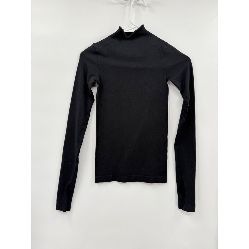 Khy XXS Mock Neck Top Womens Black Long Sleeve Thumbhole Stretch Minimalist